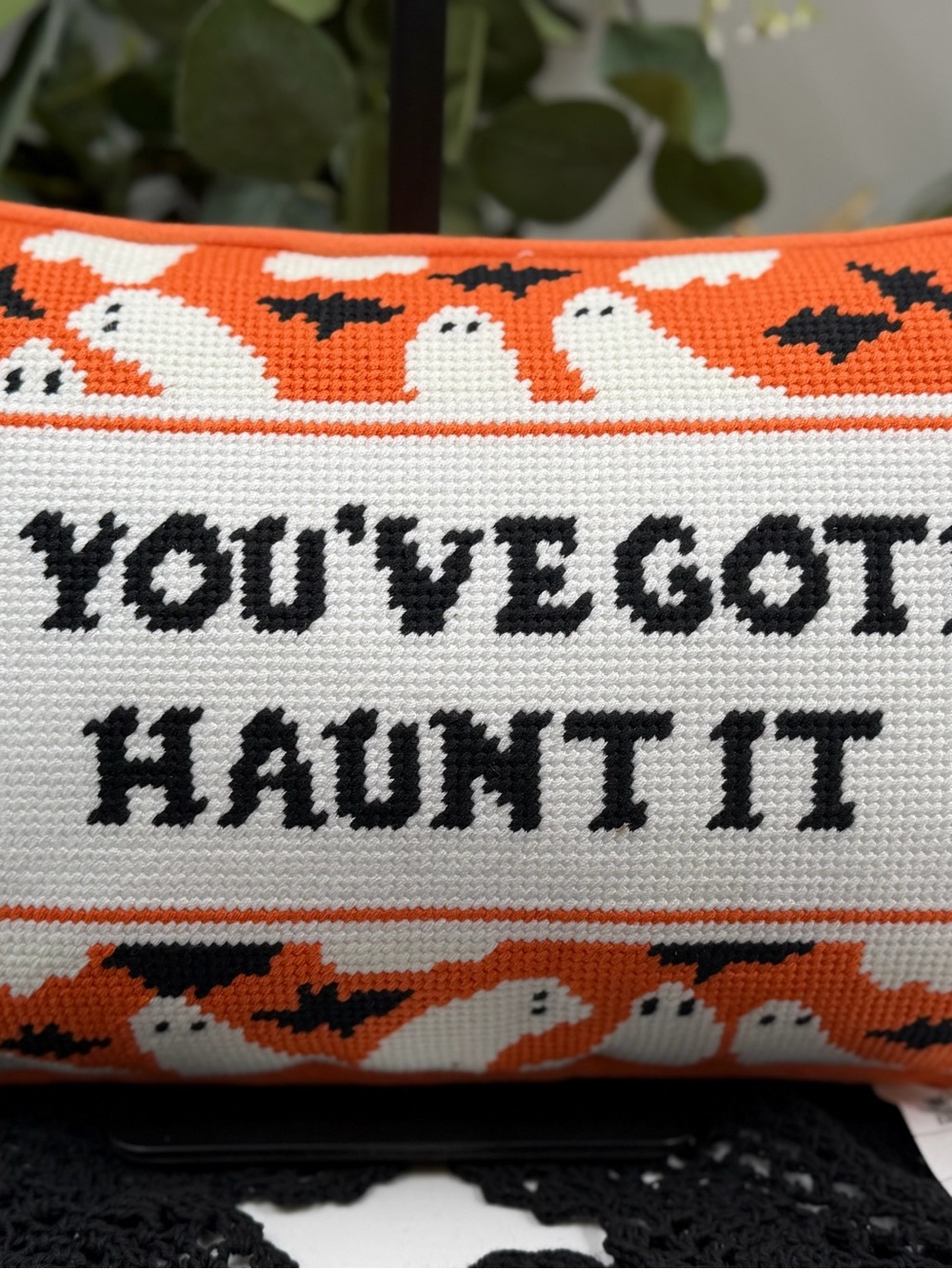 Viral Halloween Needlepoint Accent Pillow - "You've Got to Haunt It"